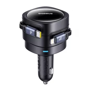 Automobilinis kroviklis Baseus Enjoyment Max 60W su USB-C ir Lightning laidais, dviejų prievadų greitas įkrovimas