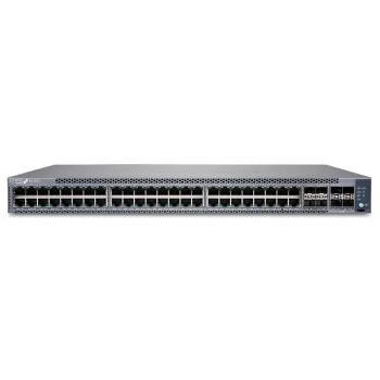 “Juniper EX4100” 48 prievadų 10/100/1000BaseT PoE+, 4x 10G SFP+ aukštutinės jungties prievadai, 4x 25G SFP28 jungimo / aukštutinės jungties prievadai, pertekliniai ventiliatoriai, 1 kintamosios srovės maitinimo blokas JPSU-920-AC-AFO komplektacijoje (optika parduodama atskirai) su standartine programine įranga. TAA atitinkantis. (EX4100-48P)