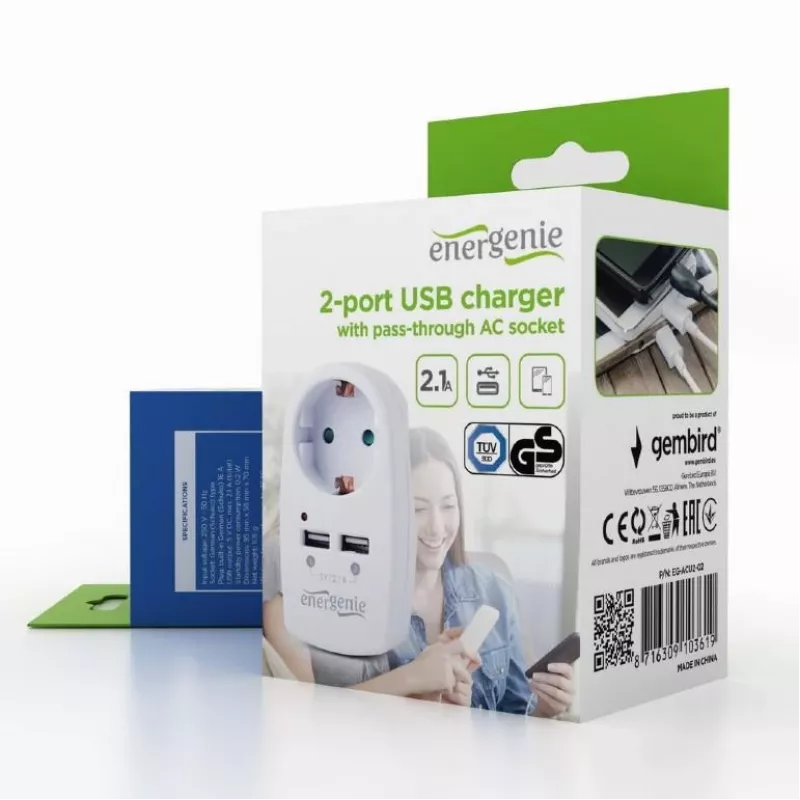 USB įkroviklis su P/T kintamosios srovės lizdu/EG-ACU2-02 Gembird