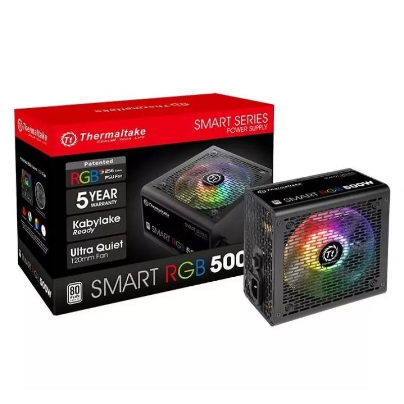 Thermaltake SMART RGB PS-SPR-0500NHSAWE-1 - Maitinimo blokas (vidinis) - ATX12V 2.3 - 80 PLUS - AC 230 V - 500 W - aktyvus PFC - juodas