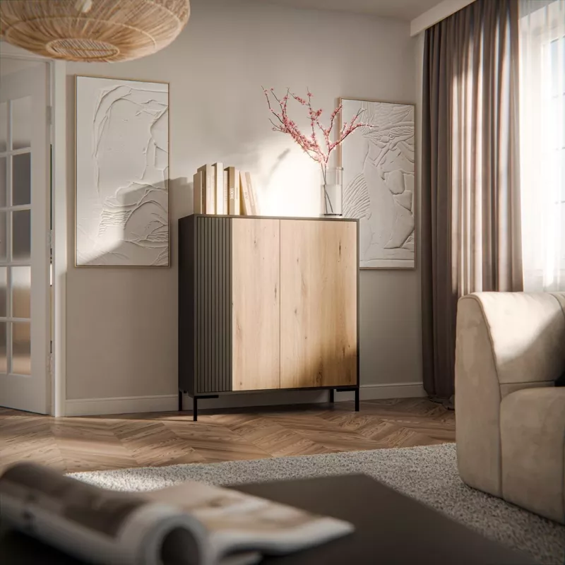 Cama MERCI komoda 100 x 40 x 129 cm juodas/artisan ąžuolas