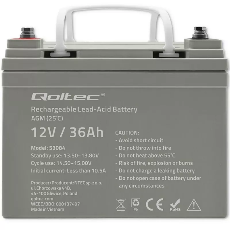 Hermetiška AGM UPS baterija QOLTEC 53084 12V 36Ah LongLife