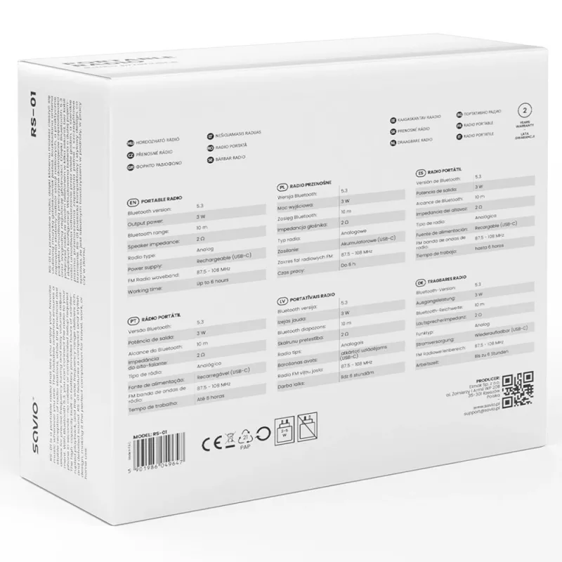 Nešiojamasis radijas Savio RS-01 Analog Juoda