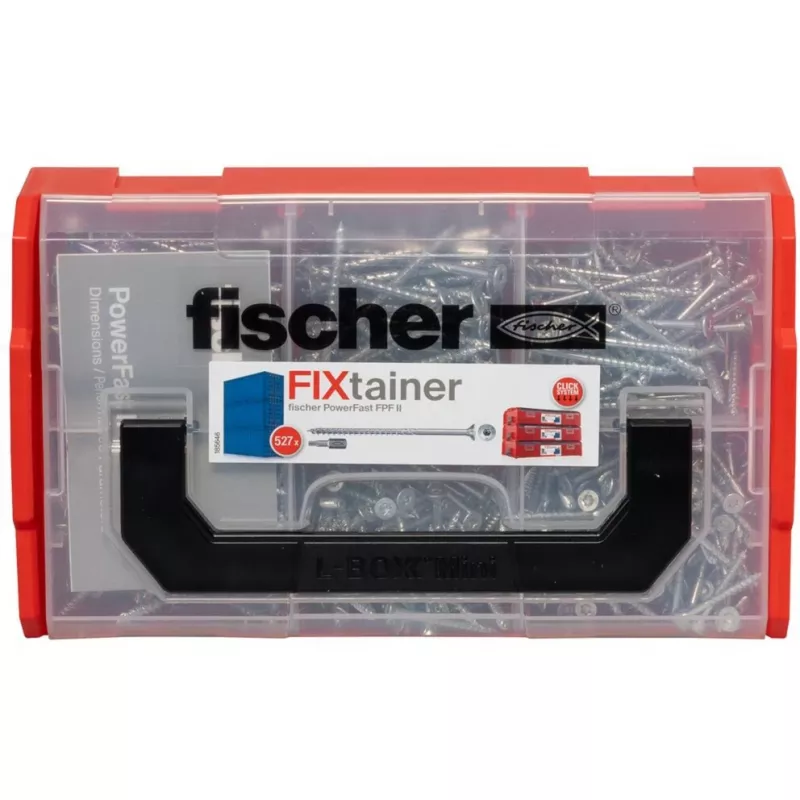 fischer FixTainer PowerFast II TX TG 562272 medžio drožlių plokščių varžtų asortimentas, plieniniai, galvanizuoti (562272)