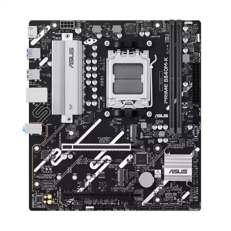 Motininė plokštė ASUS PRIME B840M-K — AMD B840, Socket AM5, micro ATX, DDR5, 2 DIMM, 128 GB, 2.5 GbE, M.2, SATA III