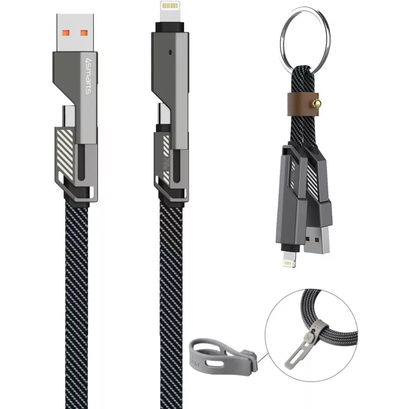 4smarts USB-C laidas ComboCord Flat 240W+ su raktų pakabuku - Laidas - Skaitmeninis/Duomenų