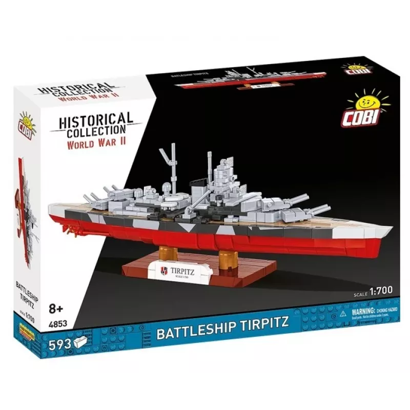 Konstruktorius Cobi Battleship Tirpitz modelis su 593 dalimis, mastelis ir demonstravimo ypatybės