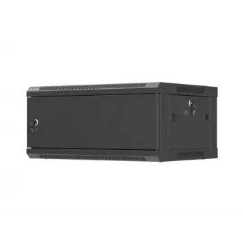 Sieninė 19 colių spinta LANBERG 4U 600x450 mm juoda su metalinėmis durelėmis