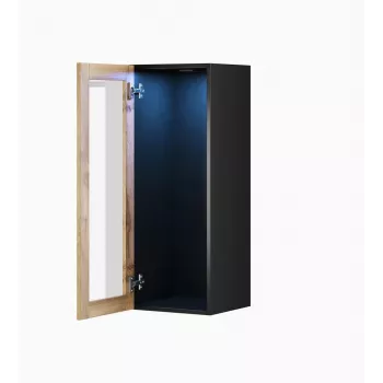Vitrina cama meble VIGO 90 stiklinė, montuojama prie sienos, 90×35×32 cm, juoda/wotan ąžuolas