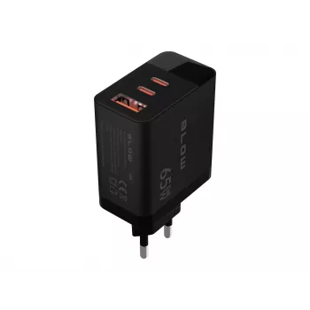 LCD sieninis įkroviklis USB lizdas + USB-Cx2 PD 65W GAN juodas vatmetras