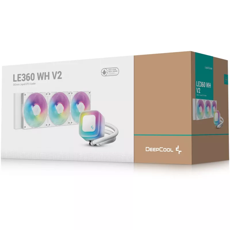 All-in-one skystis aušintuvas DeepCool LE360 WH V2 12 cm White — 360 mm radiatorius, 3x120 mm ventiliatoriai, LGA 1851 palaikymas