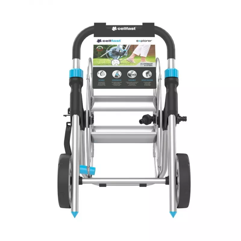 Metalinis žarnos vežimėlis Cellfast EXPLORER 60m 1/2 colio – 60 m 1/2 colio sodo žarnai