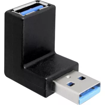 USB 3.2 Gen 1 adapteris, USB-A kištukas > USB-A lizdas 90° (juodas, į viršų / į apačią nukreiptas)