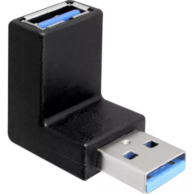 USB 3.2 Gen 1 adapteris, USB-A kištukas > USB-A lizdas 90° (juodas, į viršų / į apačią nukreiptas)