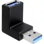 USB 3.2 Gen 1 adapteris, USB-A kištukas > USB-A lizdas 90° (juodas, į viršų / į apačią nukreiptas)