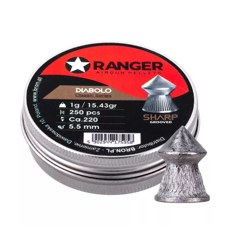 5,5 mm RANGER Diabolo Professional aštriais grioveliais antgalis 250 granulių