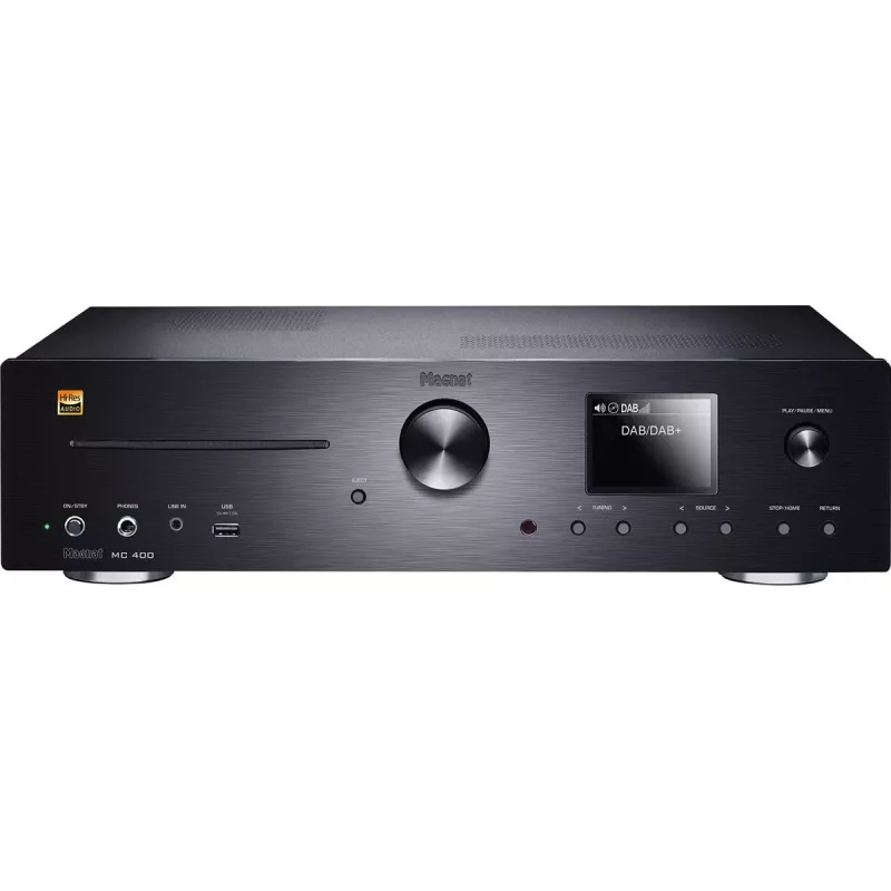 Stereo imtuvas Magnat MC 400 — 2.0 kanalai, 40 W kanalui, CD grotuvas, Wi‑Fi, Bluetooth, DAB/FM, Ethernet (juodas)