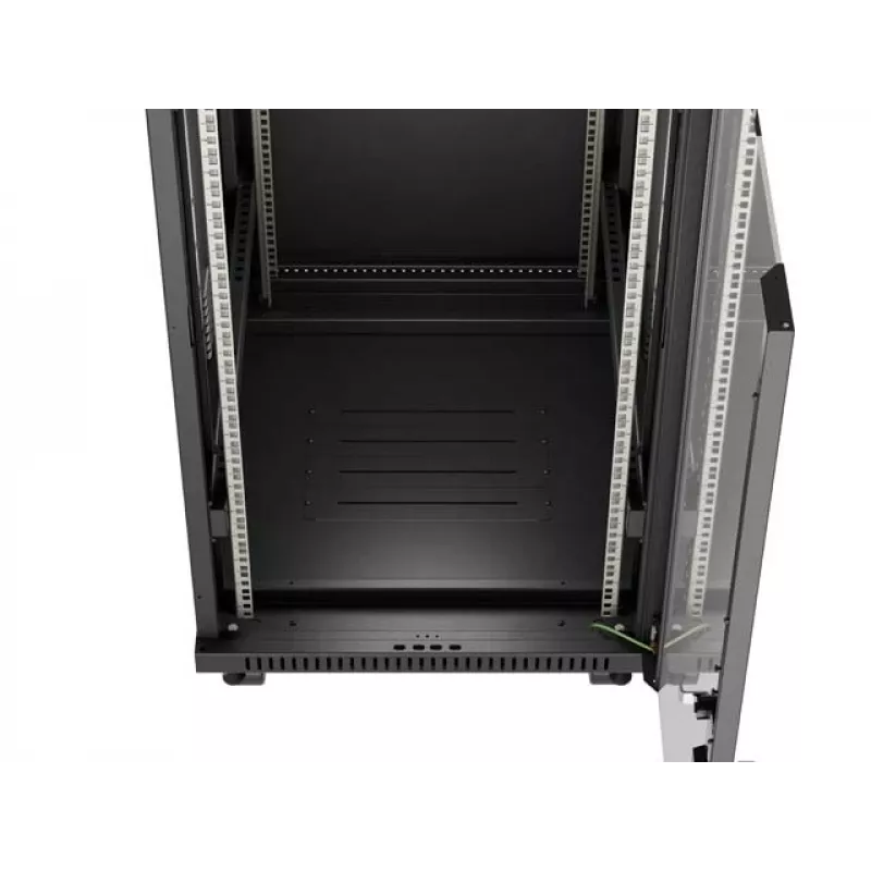 Stovintis 19 colių 24U montavimo spinta LANBERG 600x800 mm juoda su stiklinėmis durelėmis ir LCD išpjova (plokščia pakuotė) v2