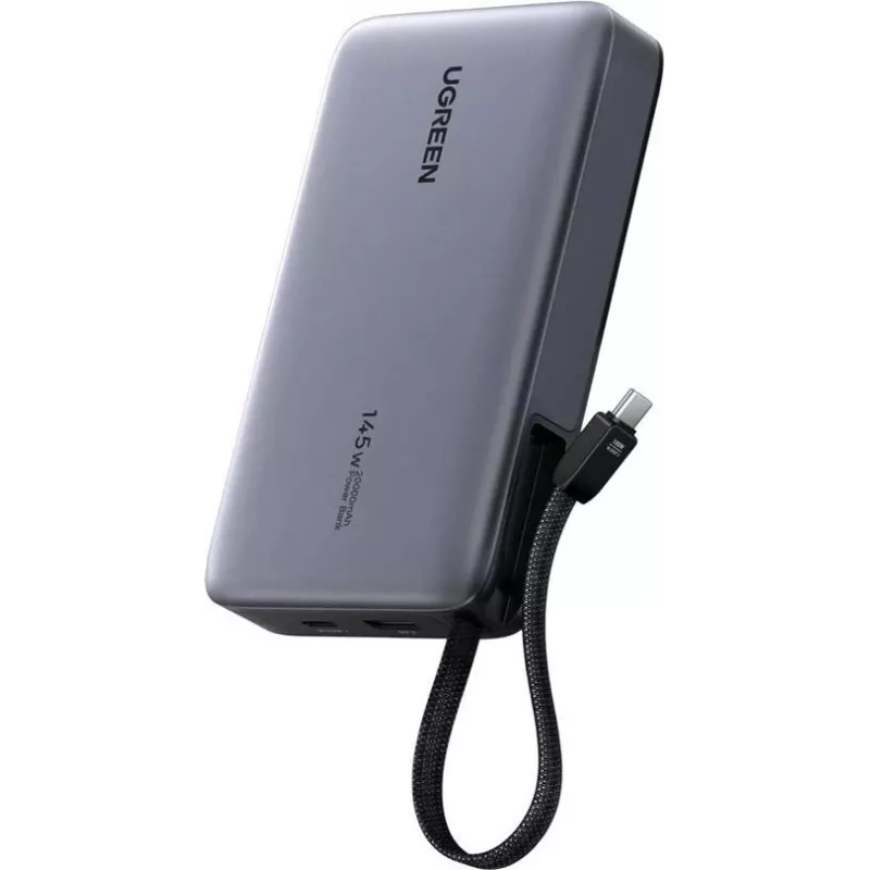 Išorinė baterija UGREEN PB551 20 000 mAh 145 W su 1x USB-C, 1x USB-A ir integruotu kabeliu (55992B)