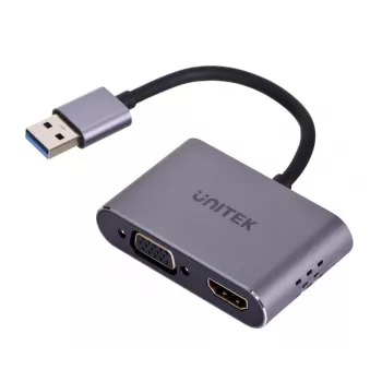 UNITEK V1304A vaizdo kabelio adapteris 0,15 m USB Type-A HDMI + VGA (D-Sub) Pilka