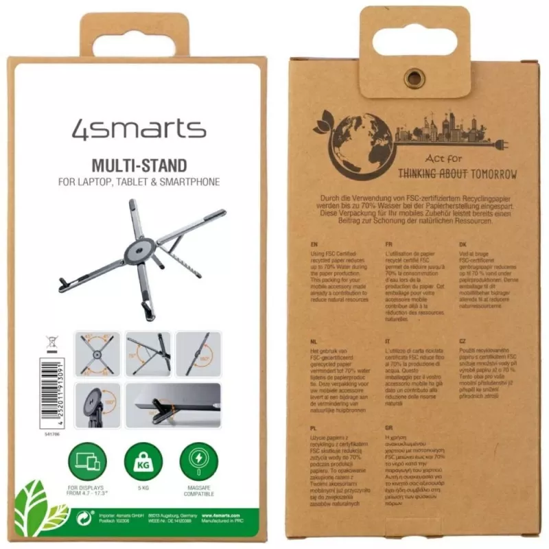 AC įkroviklis mobiliesiems įrenginiams 4smarts 541509 — 100–240V, USB-A + USB-C, 1,5 m laidas, greitas įkrovimas, baltas