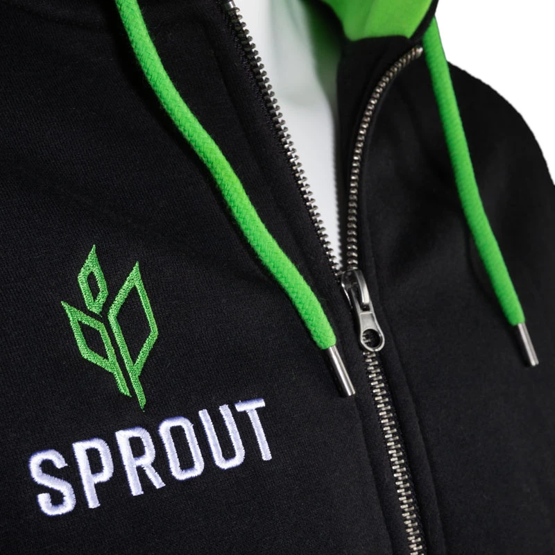 GamersWear SPROUT Basic užtraukiamas džemperis su gobtuvu, dydis M, juoda/žalia