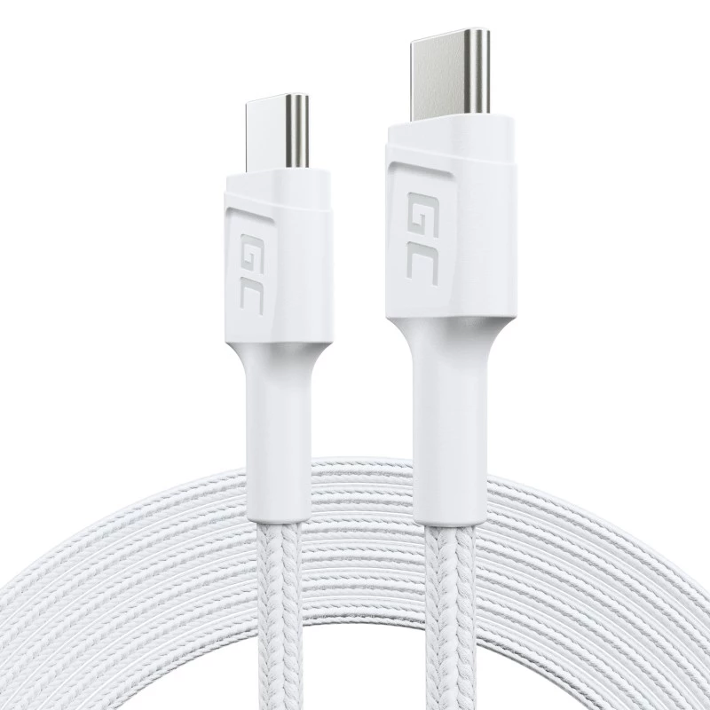 USB C į USB C kabelis Green Cell KABGC29W 2 m, USB 3.2 Gen 1, 60 W PD, pintas TPE, baltas