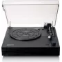 Patefonas Lenco LS-15BK juodas diržinis patefonas LS15, įmontuotas fono stiprintuvas, USB išvestis