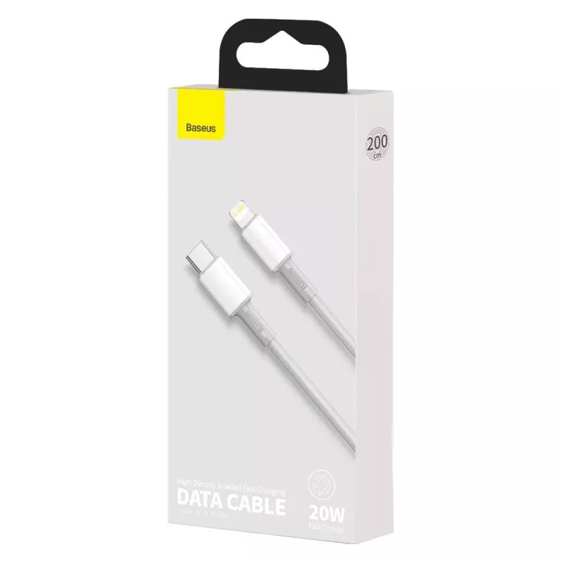 USB-C į Lightning Baseus didelio tankio pintas laidas, 20W, PD, 2m (baltas)
