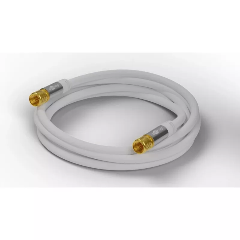 Goobay SAT antenos kabelis (135 dB tipo), 4x ekranuotas, 5 m, baltas – paauksuotas, F kištukas > F kištukas (70644)