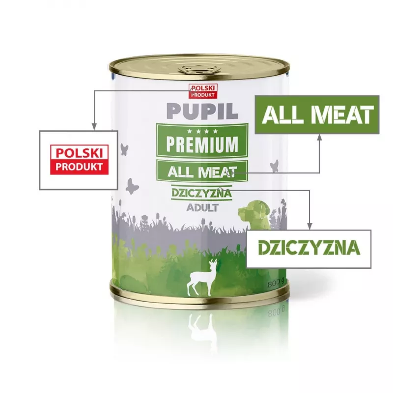 PUPIL Premium All Meat Venison - šlapias šunų maistas - 800 g