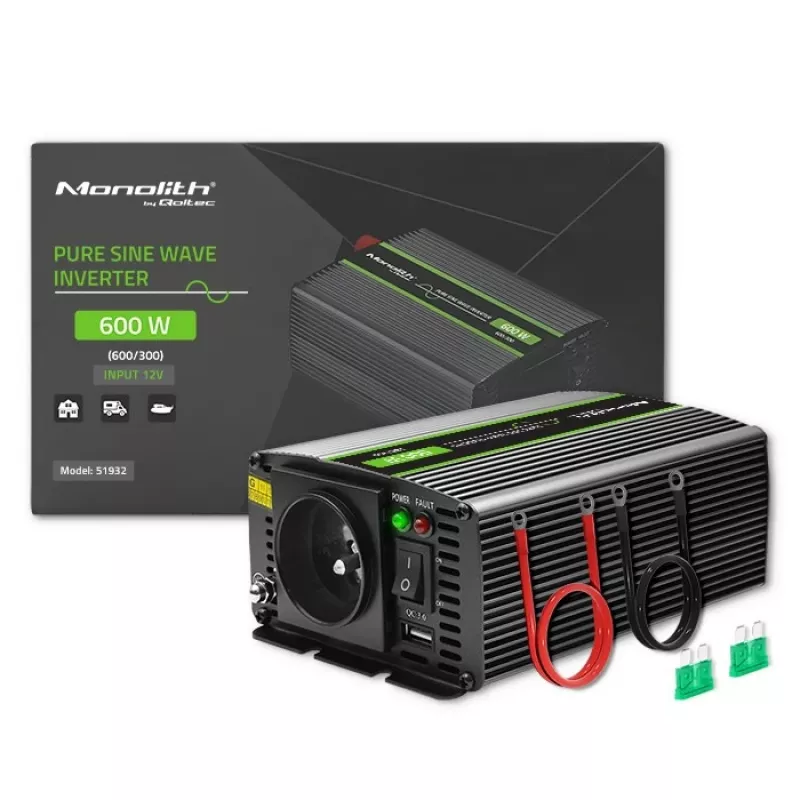 Qoltec Monolith maitinimo adapteris inverteris Auto 600 W 12 V