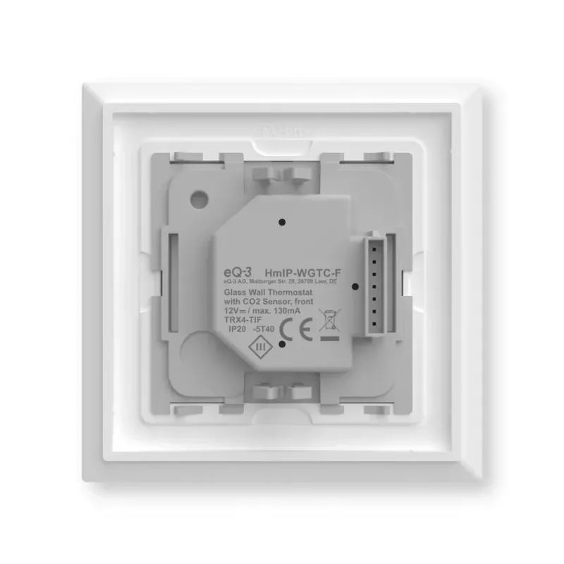 Stiklinis sieninis termostatas Homematic IP 161333A0 su CO2 jutikliu, skaitmeninis RF, 230 V, 54,5×54,5×29 mm