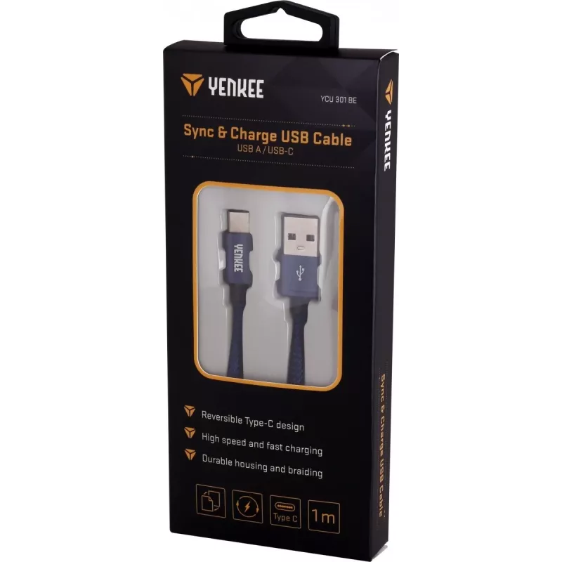 kabelis YENKEE YCU 301 BE USB a 2.0/USB C 1m Fialov