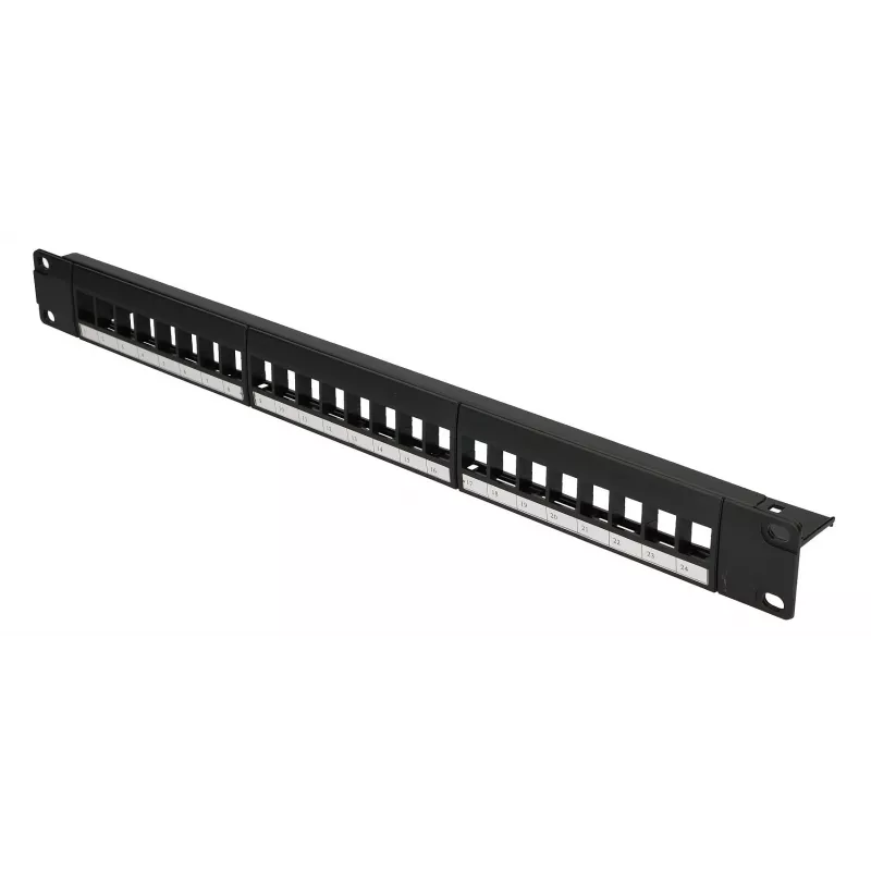 Patchpanel Extralink 24 prievadų U/UTP (UTP) modulinis, 1U, juodas, 482,6 mm plotis