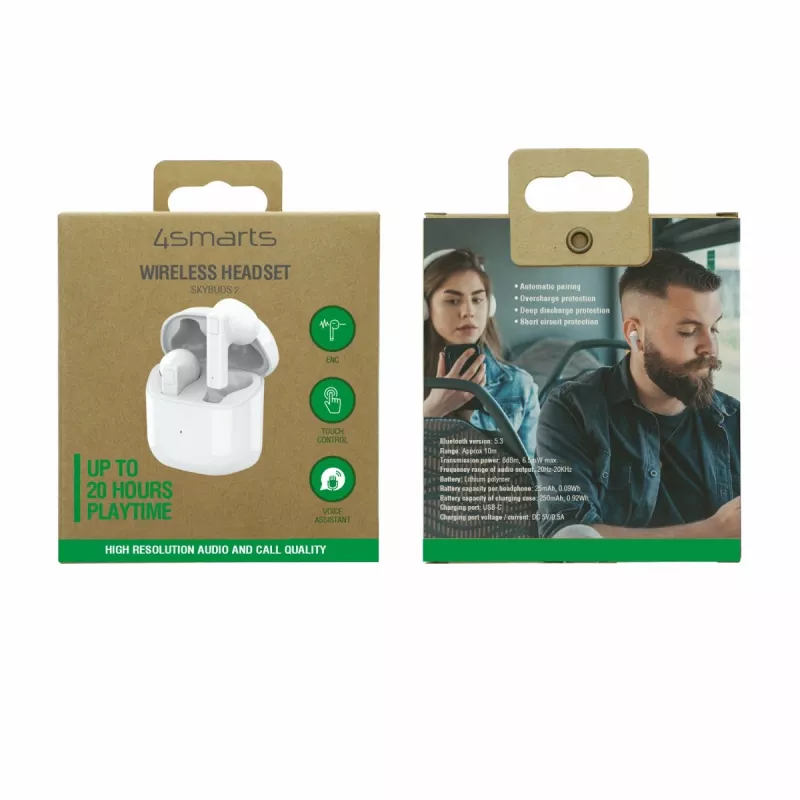 4smarts TWS Bluetooth Headphones SkyBuds 2 ENC Balta - Headphones - 20 KHz