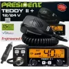 CB radijas President Teddy II+ — 40 kanalų, 4W siųstuvas, 12/24V, triukšmo blokatorius, 125×125×45 mm