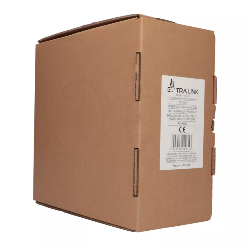 Tinklo kabelis Extralink Twisted pair CAT6 UTP (U/UTP) V2 vidinis 100 m pilkas