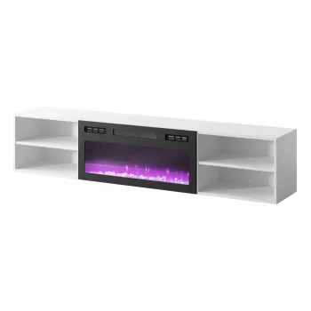 TV spintelė cama meble POLO 180x33x39 cm su elektriniu židiniu 1400–1600 W, laminatas, balta/juoda