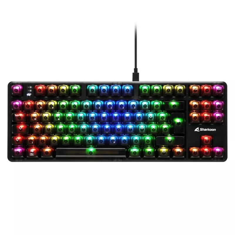 Mechaninė žaidimų klaviatūra Sharkoon Crystal Shark Juoda DE su RGB apšvietimu