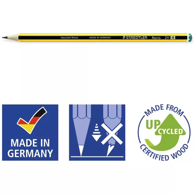 Medinis pieštukas Staedtler Noris 120 2H — kietumas 2H, grafito Ø 2 mm, vienas vienetas, juodas/geltonas