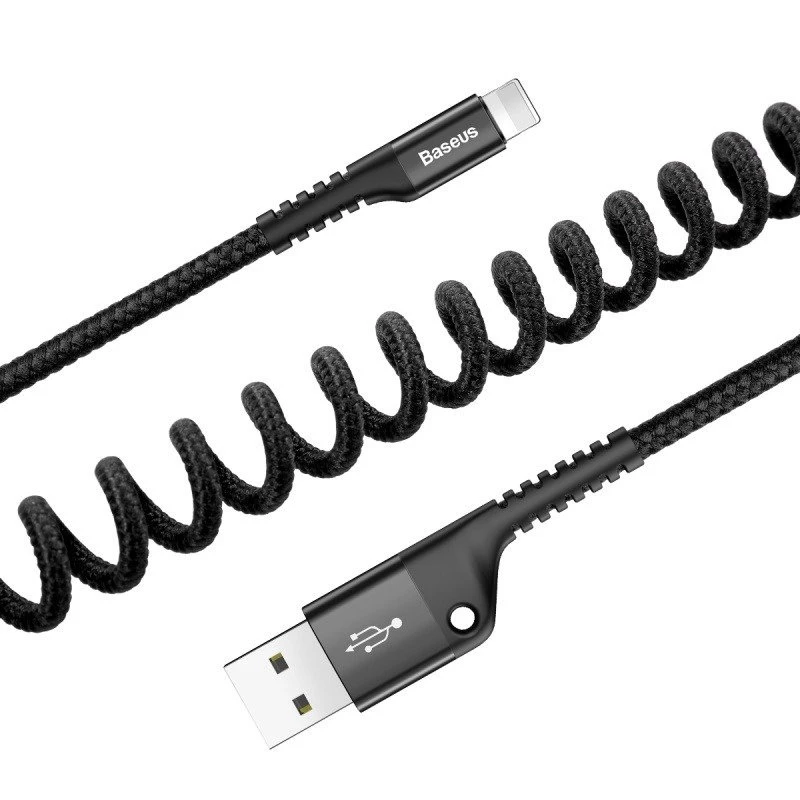 Baseus spyruoklinis laidas Lightning 1m 2A (juodas)
