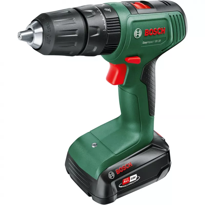 Belaidis smūginis gręžtuvas-suktuvas EasyImpact 18V-38 (žalia/juoda, ličio jonų akumuliatorius 2,0 Ah, nešiojimo dėklas, POWER FOR ALL ALLIANCE)