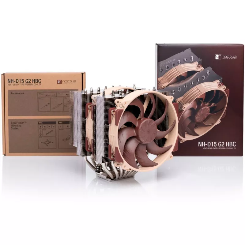 Oro aušintuvas Noctua NH-D15 G2 HBC, du 140 mm ventiliatoriai, 1250–1500 RPM, 155,6 m³/h, 12 V, varis, 152×150×168 mm