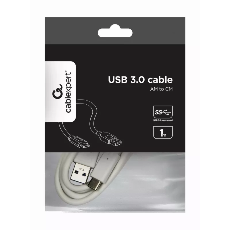 USB duomenų laidas Gembird USB A į USB C 1 m, USB 3.2 Gen 1, balta