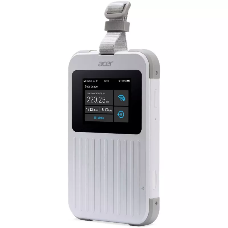 Nešiojamasis maršrutizatorius Acer Connect M6E su 20 GB, dviejų dažnių (2,4 GHz + 5 GHz arba 2,4 GHz + 6 GHz), Wi‑Fi 6E, 5G, IP68, 2x2 vidinės antenos, 4 GB RAM, 2,5 GHz procesorius