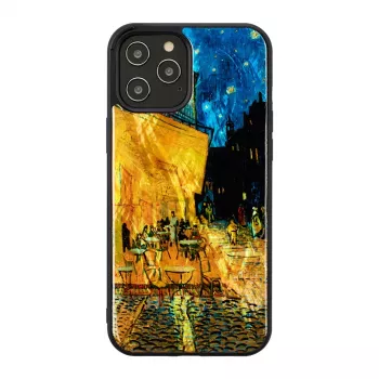 Apsauginis telefono dėklas iKins, skirtas Apple iPhone 12 / 12 Pro — juodas, Café Terrace dizainas