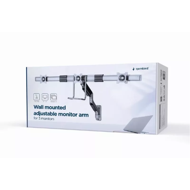 Prie sienos montuojama reguliuojama monitoriaus ranka Gembird MA-WA3-01 trims monitoriams