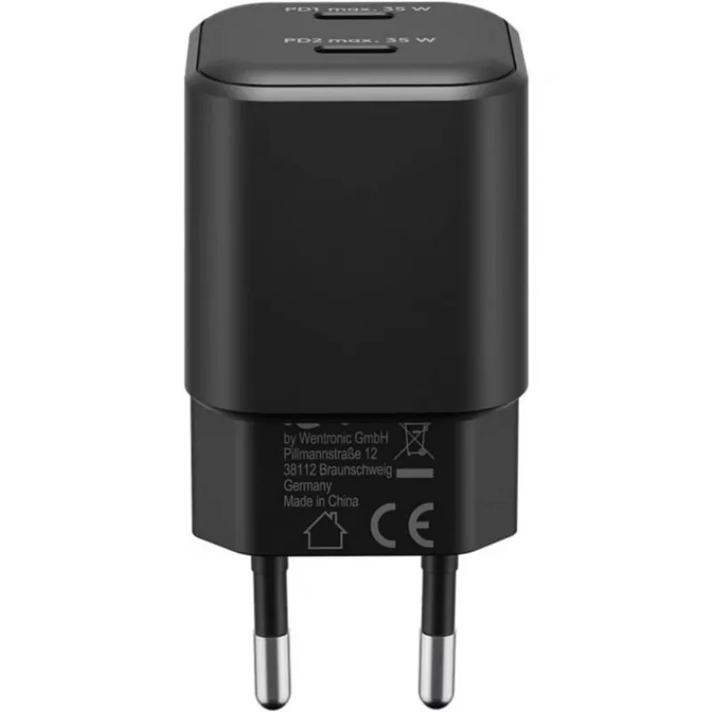 Sieninis įkroviklis GOOBAY 75333 — universalus vidaus AC USB-C įkroviklis, 2x USB-C, 35 W, juodas