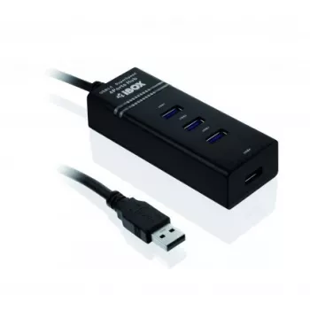 USB 3.2 Gen 1 Type-A 4 prievadų šakotuvas IBOX IUH3FB, 5000 Mbit/s, juodas, 0,5 m kabelis